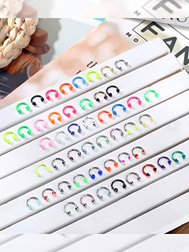 Jexine 120 Pcs 5G Septum Rings Surgical Horseshoe Rings Stainless Steel Piercing Jewelry for Women Men Cartilage Tragus Earrings Body Jewelry Acrylic, Multi Styles 10 mm