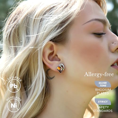 Infinity Love Heart Stud Earrings for Women, Birthstone and Healing Stone, Gifts for Mom, Wife, and Her, Silver Plated - color: 11c-November-Healing Stone for Stress Relief-Dark Topaz Brown