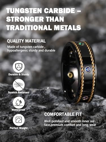 NUNCAD Black Tungsten Ring, Men's Wedding Rings with Blue/Amethyst/Galaxy Opal Ring 4mm 8mm Engagement Promise Ring Comfort Fit Size 5-12 - color: Cubic Zirconia&8mm