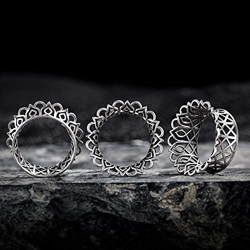 PUNKYOUTH 2PCS Ear Gauges Plugs Hollow Floral Single Flared Tunnels Fashion Expander Stretcher Piercings Brass Gauge Earrings 2g-1" - color: #1 Silver, size: 00g-10mm