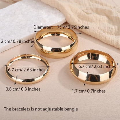 Denifery 3PCS Chunky Gold Bangle Bracelets Trendy Wide Chunky Cuff Bracelets Hammered Wrist Cuff Wrap Bracelet for Women - color: Gold