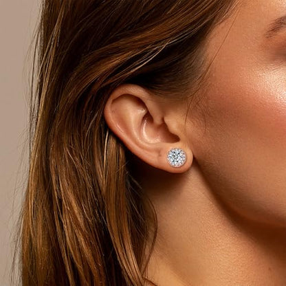 MDFUN Halo Stud Earrings 18K Gold Plated 5A+ Cubic Zirconia Round Earrings Hypoallergenic Ears Jewelry for Women Men - color: Rose Gold