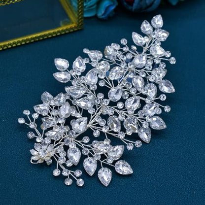 Wedding Hair Pieces for Brides, Rhinestone Bride Headpiece, Handmade Bridal Hair Accessories - color: Silver-O