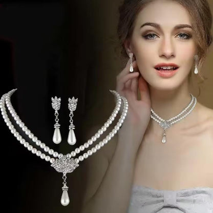 Pearl Necklace and Earring Set for Women,Pearl Jewelry Set Fake Pearls Necklace Imitation Beaded Collar de Perlas Para Mujer Necklaces for Prom Bridesmaid Costume Accessories - color: Layered