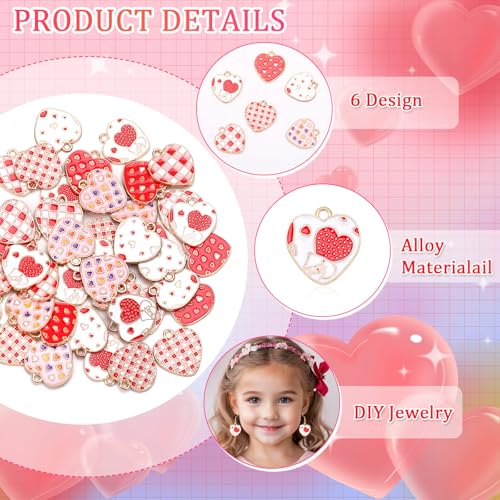 Valentine's Day Charms, 60Pcs Love Heart Charms for Jewelry Making | Enamel Red White Heart Pendants, Earring Necklace Bracelet Making, Classroom Reward, School DIY Crafts, Valentines Day Gift - style: Valentines Day Style