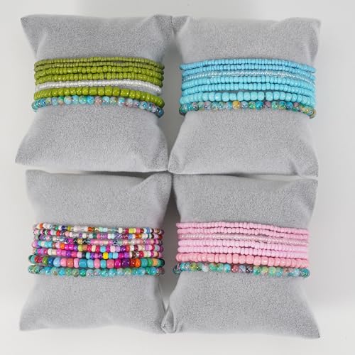 Bohemian Colorful Crystal Glass Beads Seed Beaded Bracelet Handmade Adjustable Stackable Elastic Strand Bangle for Women Summer Beach Hawaii Boho Wristbands Jewelry - color: colorful