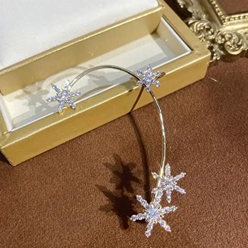 Luxury 3D Butterfly Cuff Earrings Ear Wrap Earrings Crystal CZ No Piercing Ear Clip Crawler Full Rhinestone for Women Wedding Jewelry - style: Silver Snowflake Left