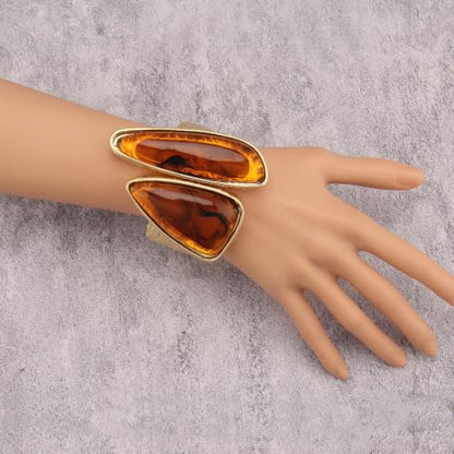 GelConnie Chunky Cuff Bangle Bracelet for Women, Statement Jewelry | Gold and Silver Tone Cuff Bangles with Resin, Crystal and Textured Accents for Party, Vacation and Dressy Looks - style: Bangle 10-Brown