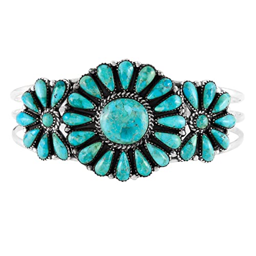 Southwest Style Genuine Gemstones 925 Sterling Silver Cluster Bracelet - color: Turquoise