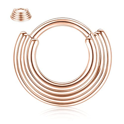 FUNLMO 18G 16G Septum Jewelry Triple Stacked Septum Nose Ring Surgical Steel Daith Conch Helix Cartilage Lobe Piercing Jewelry - color: Style 2: Rose gold-5 tier stack