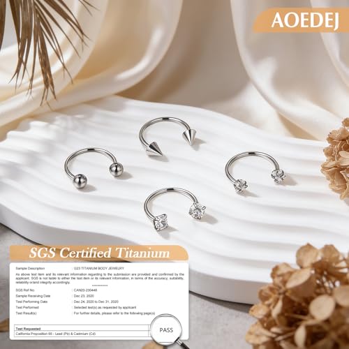 AOEDEJ 20G Titanium Horseshoe Nose Rings Internally Threaded Septum Jewelry Lip Rings Hoop Labret Jewelry Spike CZ Ball Horse Shoe Nose Ring Hoops for Women Men - style: Silver-8mm