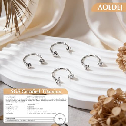 AOEDEJ 20G Titanium Horseshoe Nose Rings Internally Threaded Septum Jewelry Lip Rings Hoop Labret Jewelry Spike CZ Ball Horse Shoe Nose Ring Hoops for Women Men - style: Silver-8mm