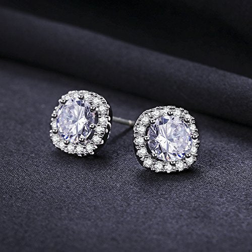 SBLING Platinum Plated Cubic Zirconia/Austrian Crystal Cushion Shape Halo Pendant Necklace/Earrings - color: Match Earrings-Cubiz Zirconia