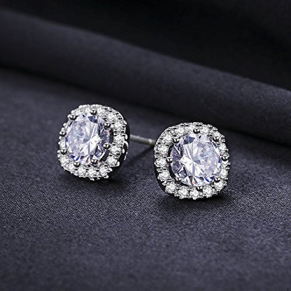 SBLING Platinum Plated Cubic Zirconia/Austrian Crystal Cushion Shape Halo Pendant Necklace/Earrings - color: Match Earrings-Cubiz Zirconia