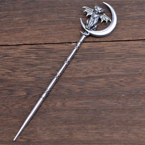 2PCS Retro Moon Crescent Cat Hair Sticks – Gothic Hair Pins for Women, Perfect for Halloween & Thick Hair Styling (QHZB) - color: QHZB
