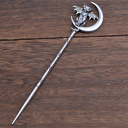 2PCS Retro Moon Crescent Cat Hair Sticks – Gothic Hair Pins for Women, Perfect for Halloween & Thick Hair Styling (QHZB) - color: QHZB