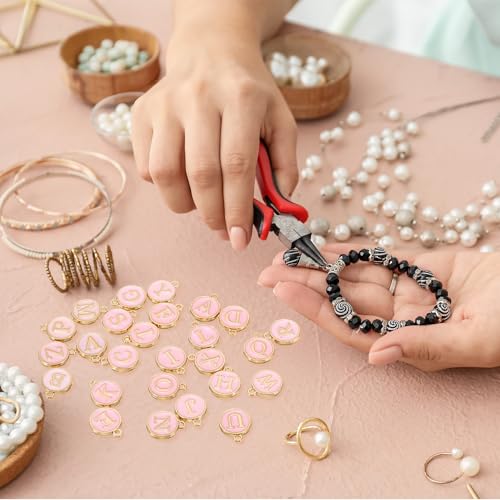 uxcell 52pcs Letter Charm, Enamel Letter Pendants, Alphabet N Pendants Double Sided Beads Charm for DIY Bracelet Necklace Pendants Earring Jewelry, Pink
