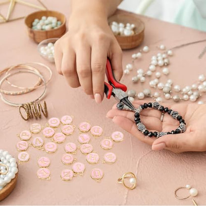 uxcell 52pcs Letter Charm, Enamel Letter Pendants, Alphabet l Pendants Double Sided Beads Charm for DIY Bracelet Necklace Pendants Earring Jewelry, Pink