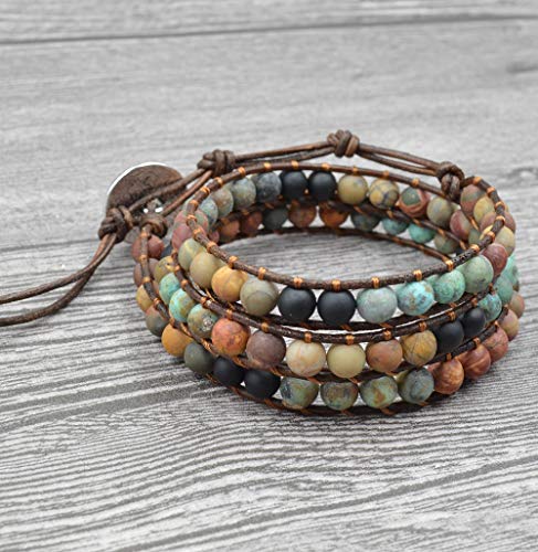 Fashion Love Heart Beaded Leather 3 Wrap Bracelets for Women Handmade Boho Natural Stone Ball Beads Wrist Bracelet Nice Gifts New Adjustable