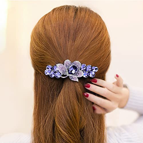 Flower Jewelry Design Hairpin Luxury Rhinestone Hair Barrette Clip Gorgeous Hair Accessories for Women(Purple) - color: Purple