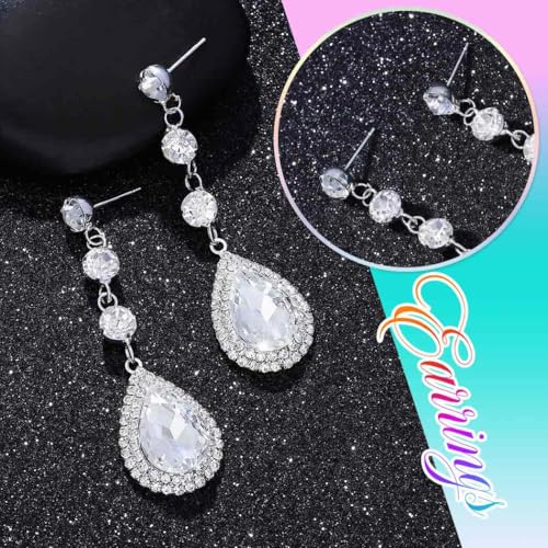 Catery Rhinestone Earrings Silver Crystal Teardrop Earrings Long Wedding Jewelry for Women - color: Silver