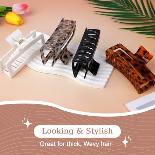 5 Inch XL Jumbo Large Claw Clips, 4-Pack Oversized Rectangle Big Hair Clips for Women, Non-Slip Dark & Light Leopard - color: GLOSSY LEOPARD