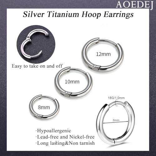 AOEDEJ G23 Titanium Black/Steel Gray/Gold Hoop Earrings 18G Small Huggie Hoop Earrings 8mm/10mm/12mm Cartilage for Sensitive Ears for Multiple Piercing Cartilage Hoop Earring Stack Jewelry - style: Circle-12mm