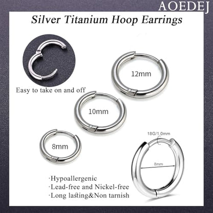 AOEDEJ G23 Titanium Black/Steel Gray/Gold Hoop Earrings 18G Small Huggie Hoop Earrings 8mm/10mm/12mm Cartilage for Sensitive Ears for Multiple Piercing Cartilage Hoop Earring Stack Jewelry - style: Circle-12mm