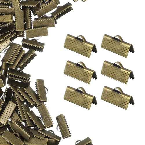 uxcell 200Pcs Ribbon Ends, 16mm Ribbon Crimp Clamp End Bookmark Leather Pinch Crimps Cord Ends, Foldable Clasps Crimp End for Necklace Bracelet DIY Craft Making, Bronze - color: Bronze, size: 16mm