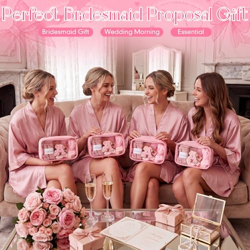 9 Pcs Bow Gift for Woman Set with Hair Headband Scrunchie Sleep Eye Mask Hair Claw Bow Comb with Mirror Monogram Cosmetic Bag Socks for Bachelorette Party Spa Sleepover Birthday Gifts (A) - style: A