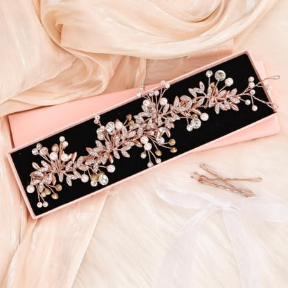 Bridal Headpiece Wedding Headband Rhinestone Hair Accessories for Birthday Party First Communion (Rose Gold) - color: Rose Gold