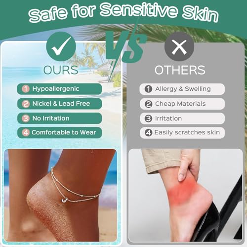 ChicSilver Ankle Bracelets for Women Waterproof, 925 Sterling Silver Initial Anklets for Women, Adjustable Dainty Layered Anklet Beach Jewelry for Women Mom Wife Friend - style: Silver-S