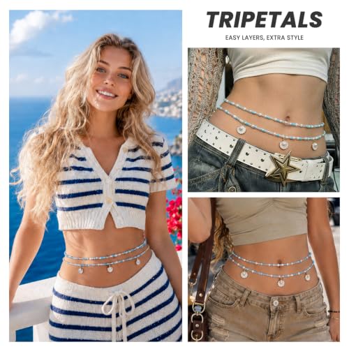 Gold Waist Chain Belt for Women, Starfish Seashell Belly Chain Jewelry | Adjustable Bohemian Beaded Bikini Body Chain for Beach, Summer Festival, Vacation & Boho Accessories