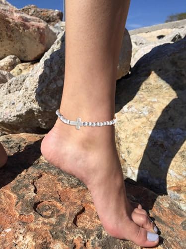 Starain Stone Beaded Anklets for Women Handmade Beach Turquoise Beads Ankle Bracelet Trendy Boho Cross Bead Anklet Jewelry 8 inch Adjustable - color: B