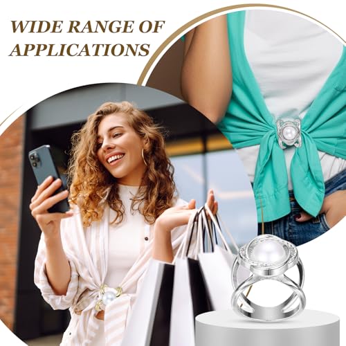 PATIKIL Scarf Rings for Women, Pearl Flower Scarf Ring Buckle and Slides for Women Metal T-shirt Ties Clip for Dress Coat - color: Silver