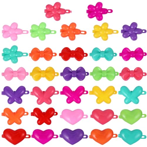 Cabilock 100pcs Mixed Color Mini Hair Clips Set Cute Love Flower Butterfly Bow Plastic Side Hairpins for Everyday Hair Accessories Random Color