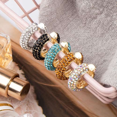 Joez Wonderful 5pcs Chunky Ear Cuff for Women, 0.8in, 5 Colors | Metal, with Rhinestone, Hypoallergenic, Non Piercing, Round, Huggie Clip on Cartilage Earrings, for Diy Accessories, Birthday