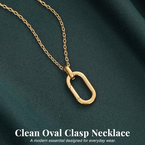 SAMYA Stainless Steel Necklace for Women | Minimalist Oval Clasp Necklace and Paperclip Chain Necklace, Modern Gold Silver Tone Necklace - color: Gold