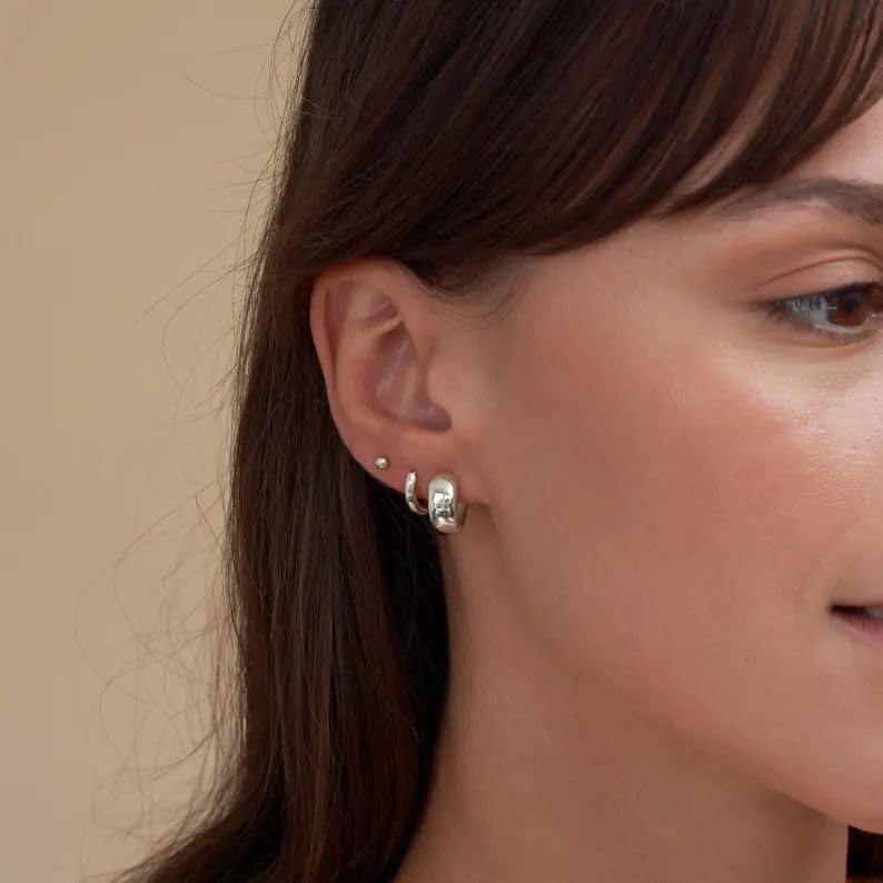 3 Pairs Huggie Hoop Earring Set 18K Gold Plated Cubic Zirconia Cartilage Earrings, Multi Piercings Ear Jacket Earring Climber Stud Earring for Women Everyday Earrings - color: 3 Silver Hoop