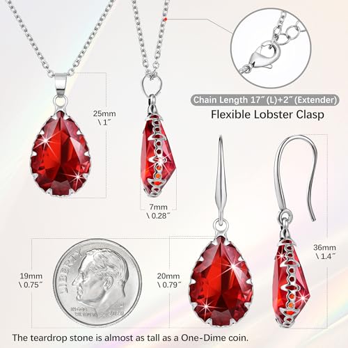 Linawe Crystal Jewelry Sets for Women, Imitation Diamond Pendant Necklace, Rhinestone Drop Dangle Earrings, Birthstone Cubic Zirconia Matching Wedding Jewelry, 14K Gold/Rose Gold/Silver Tones - color: Silver,Ruby,July