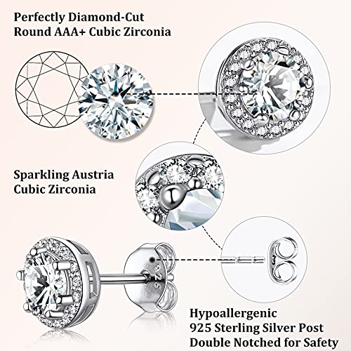 Bestyle Sparkling 925 Sterling Silver Birthstone Stud Earrings for Women, Heart/Round/Teardrop/Square Solitaire Diamond Studs Earrings, Great Birthday/Christmas Gifts - style: 04. White Diamond-April-round
