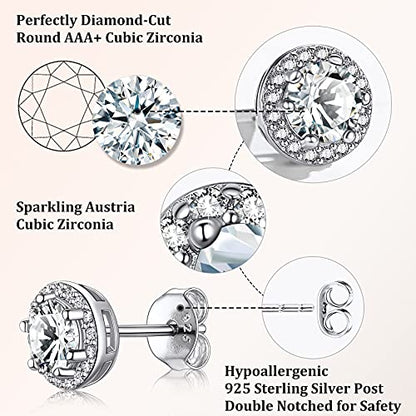 Bestyle Sparkling 925 Sterling Silver Birthstone Stud Earrings for Women, Heart/Round/Teardrop/Square Solitaire Diamond Studs Earrings, Great Birthday/Christmas Gifts - style: 04. White Diamond-April-round
