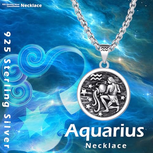925 Sterling Silver Zodiac Constellation Necklaces for Men Women | Retro,Daily,Birthday, Graduation,Horoscope,Zodiac Sign,Hypoallergenic,with Jewelry Box - style: 1- Aquarius (A-Retro Jan.20-Feb.18)