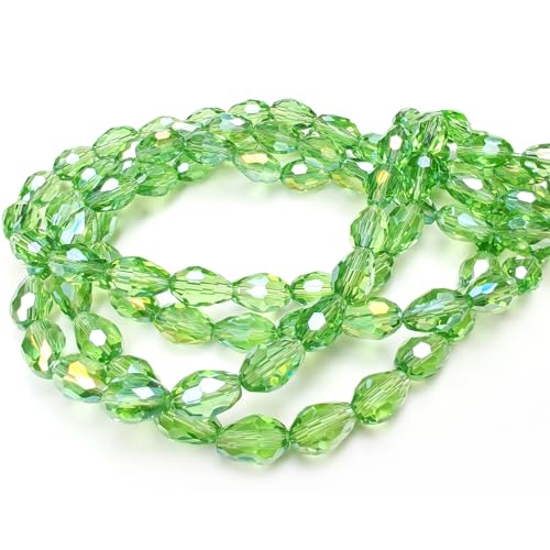 8x12mm Teardrop Glass Beads for Jewelry Making, Vertical Hole Faceted Crystal Prism Beads for Pendants Bracelet Necklace Earring, Peridot 100pcs - color: Peridot