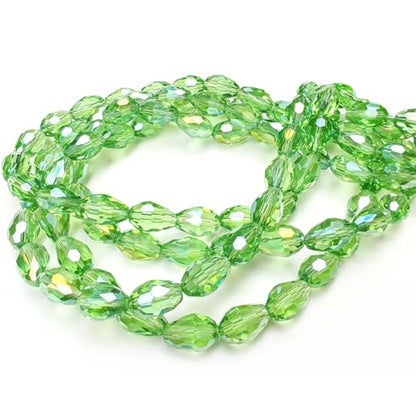 8x12mm Teardrop Glass Beads for Jewelry Making, Vertical Hole Faceted Crystal Prism Beads for Pendants Bracelet Necklace Earring, Peridot 100pcs - color: Peridot