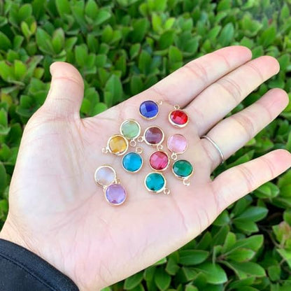 Adabele 5 sets Grade A Mixed Birthstone Charm 10mm Crystal Pendant Drop Bead 18K Yellow Gold Plated (60pcs) - color: Gold, size: 10mm (39") - 60pcs