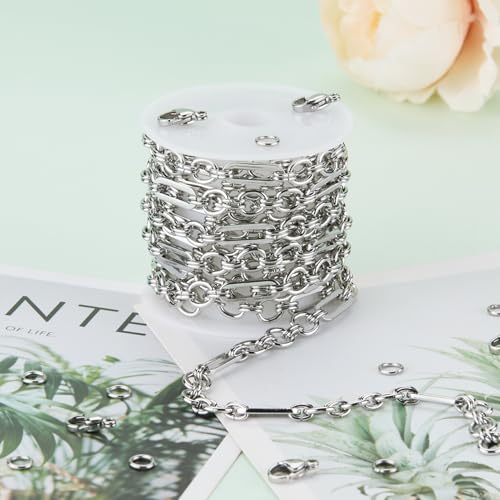 UMAOKANG 2 Meters Stainless Steel Paperclip Chain Bulk for Jewelry Making | High Polish Silver Paper Clip Link Chain on Spool with Lobster Clasps Jump Rings - color: Paperclip (Steel)