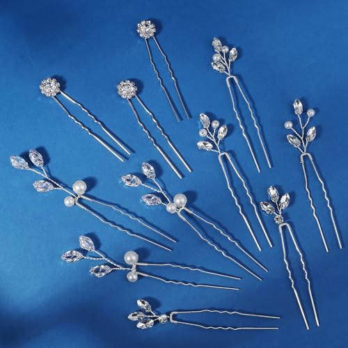 11 Pieces Bride Hair Pins Rhinestones Hair Accessories for Women Crystal Hair Piece for Wedding Bride Women Bridesmaids - color: 03 Silver-UY-0626
