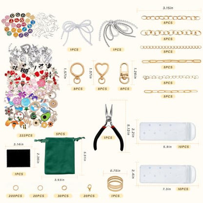 XUHAO7 544Pcs DIY Keychain & Bag Charm Making Kit - Craft Supplies | DIY Lip Gloss Keychain Charms Craft with Pendants, Keyring Hooks, Chains, Clasps, Tools, 5 Velvet Pouches & Storage Box - size: 544pcs