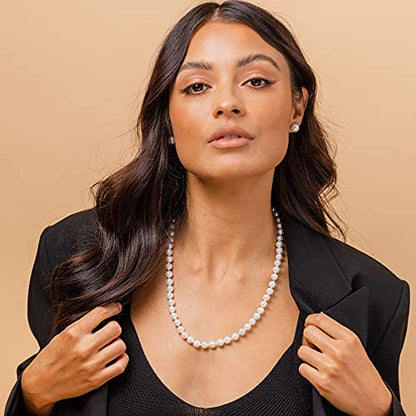 PAVOI 925 Sterling Silver Round Simulated Shell Pearl Necklace Strand | Pearl Choker Necklace | Jewelry for Women - size: 22 Inches, style: 8mm